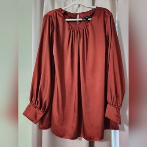 Lane Bryant Burnt Orange Scoop Neck Long Sleeve Blouse